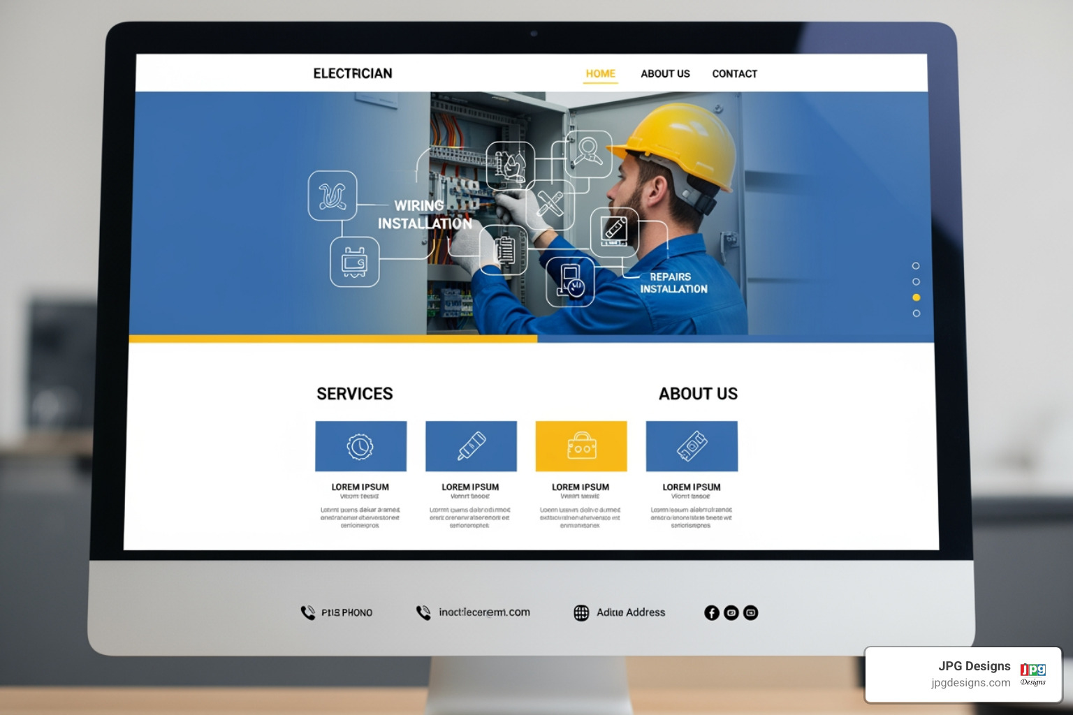 clean, modern electrician homepage design - web design for electricians