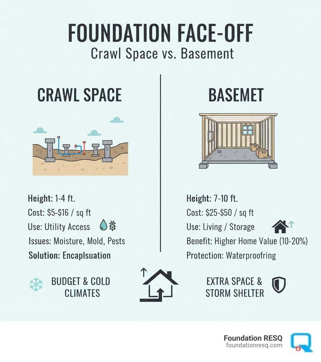 infographic comparing crawl space and basement - crawl space and basement infographic 