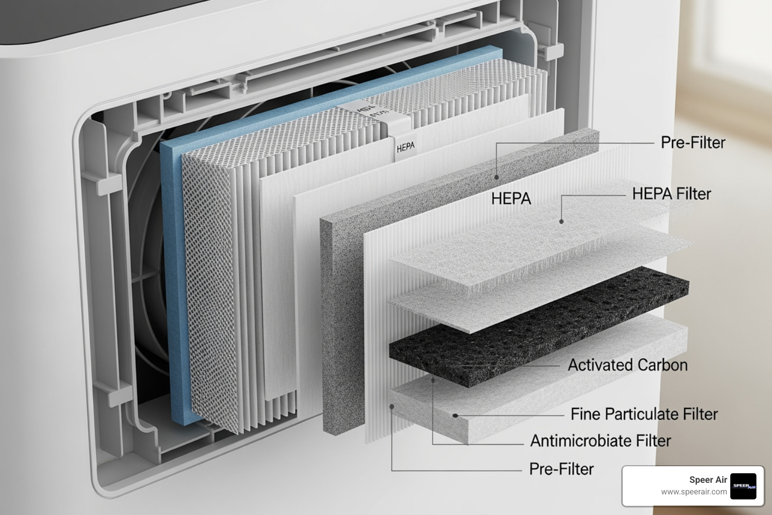 A cutaway view of a ductless unit's multi-layer filter, showing different filtration stages designed to capture dust, allergens, and other airborne particles. - multi zone ductless northern nj A cutaway view of a ductless unit's multi-layer filter, showing different filtration stages designed to capture dust, allergens, and other airborne particles. - multi zone ductless northern nj