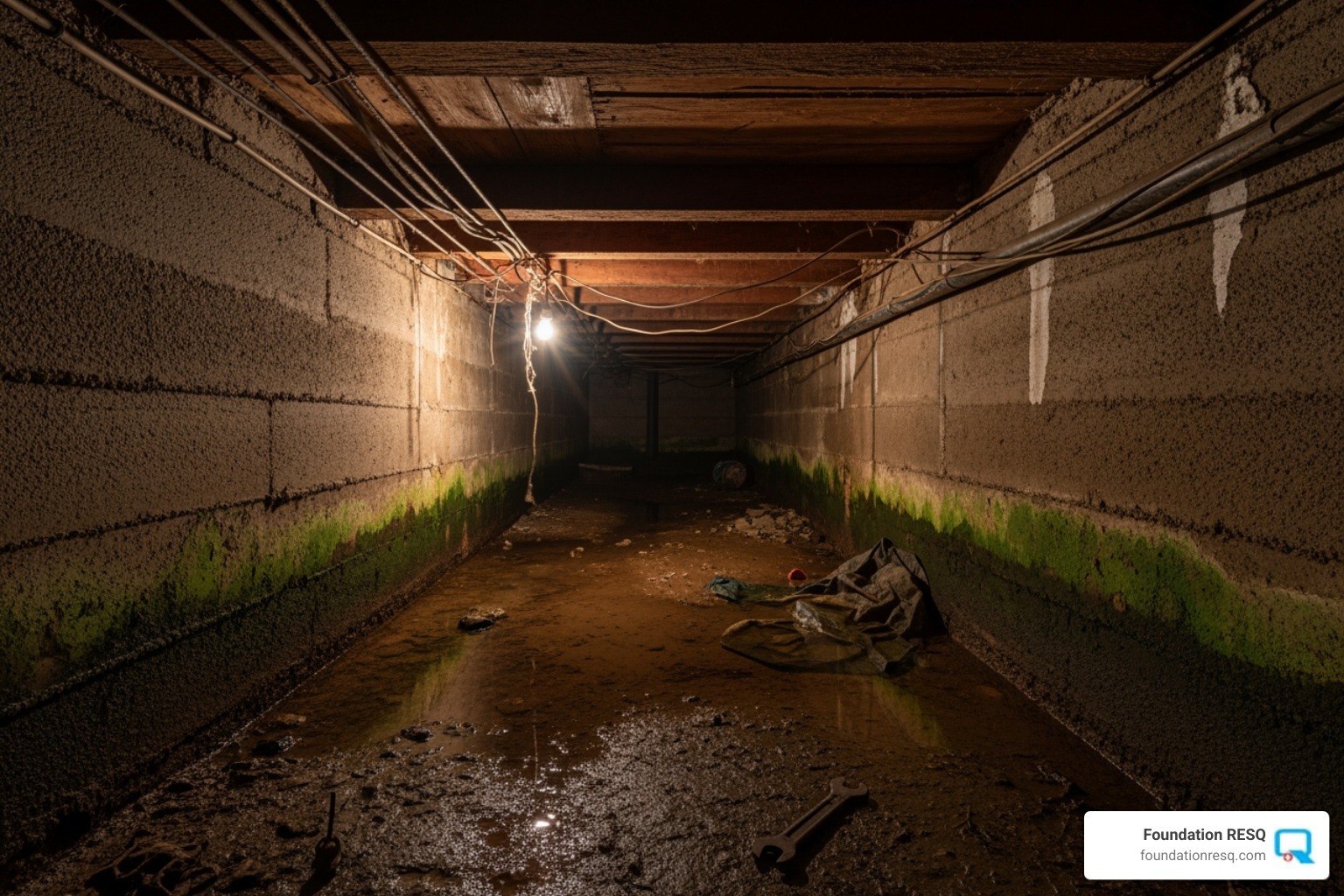 crawl space with standing water - crawl space drainage system