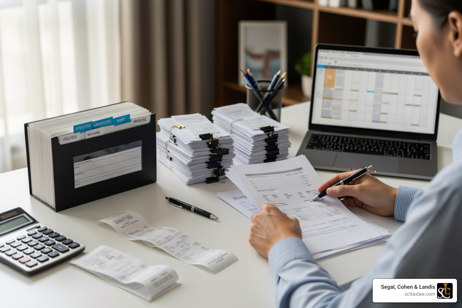 A person organizing financial documents and receipts - California FTB audit