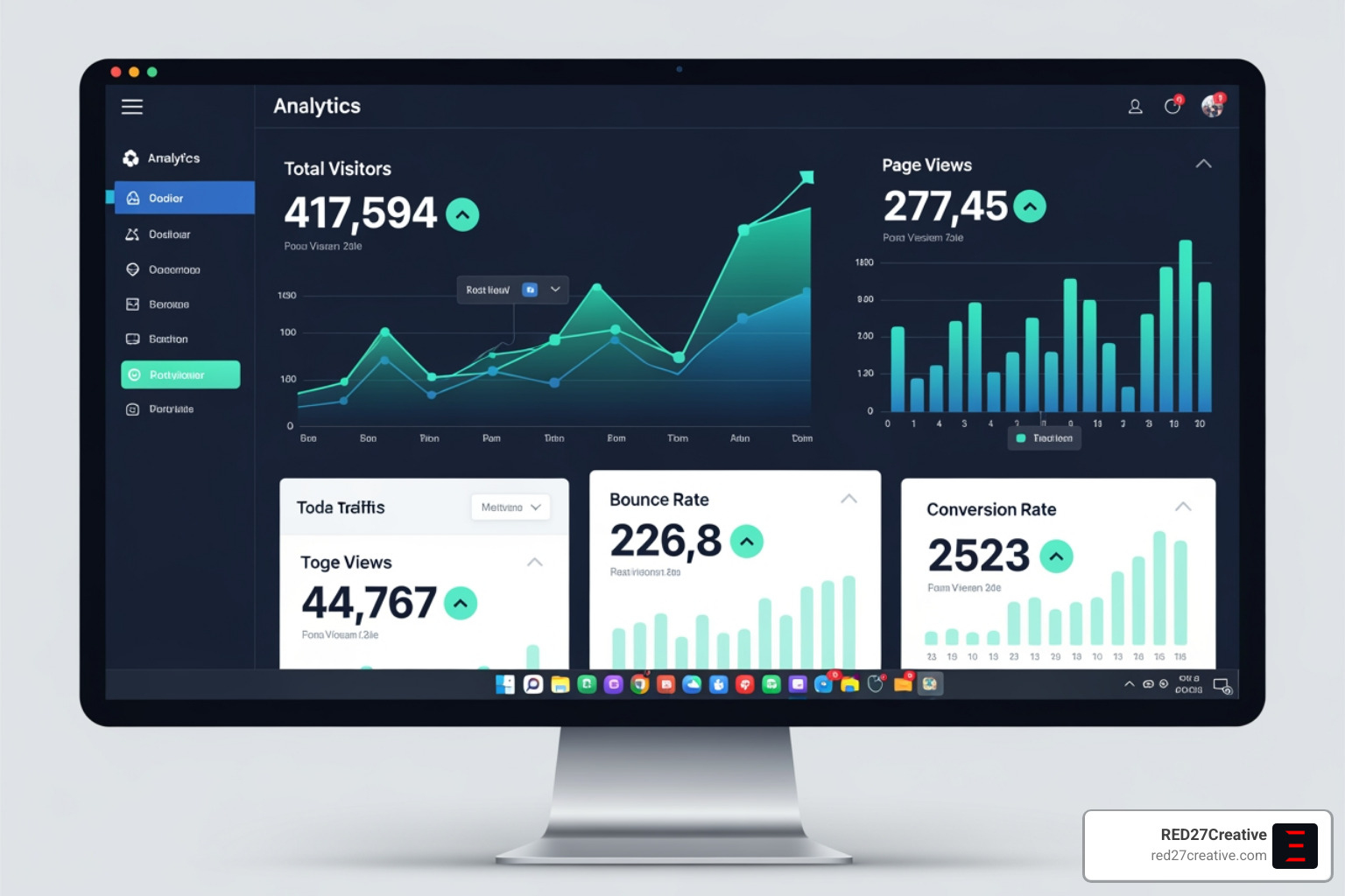 Dashboard showing positive growth in website traffic and conversions. Alt text: Website analytics dashboard with increasing traffic and conversions. - Naperville website design Dashboard showing positive growth in website traffic and conversions. Alt text: Website analytics dashboard with increasing traffic and conversions. - Naperville website design