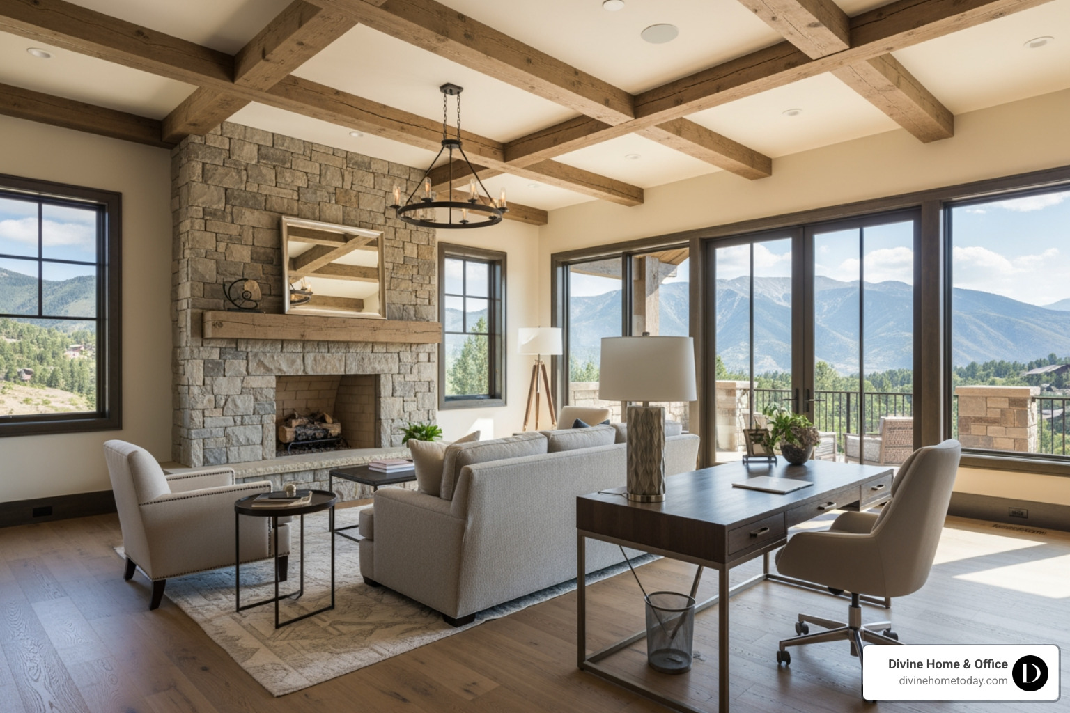 well-furnished dual-purpose living room office - converting formal living room into office