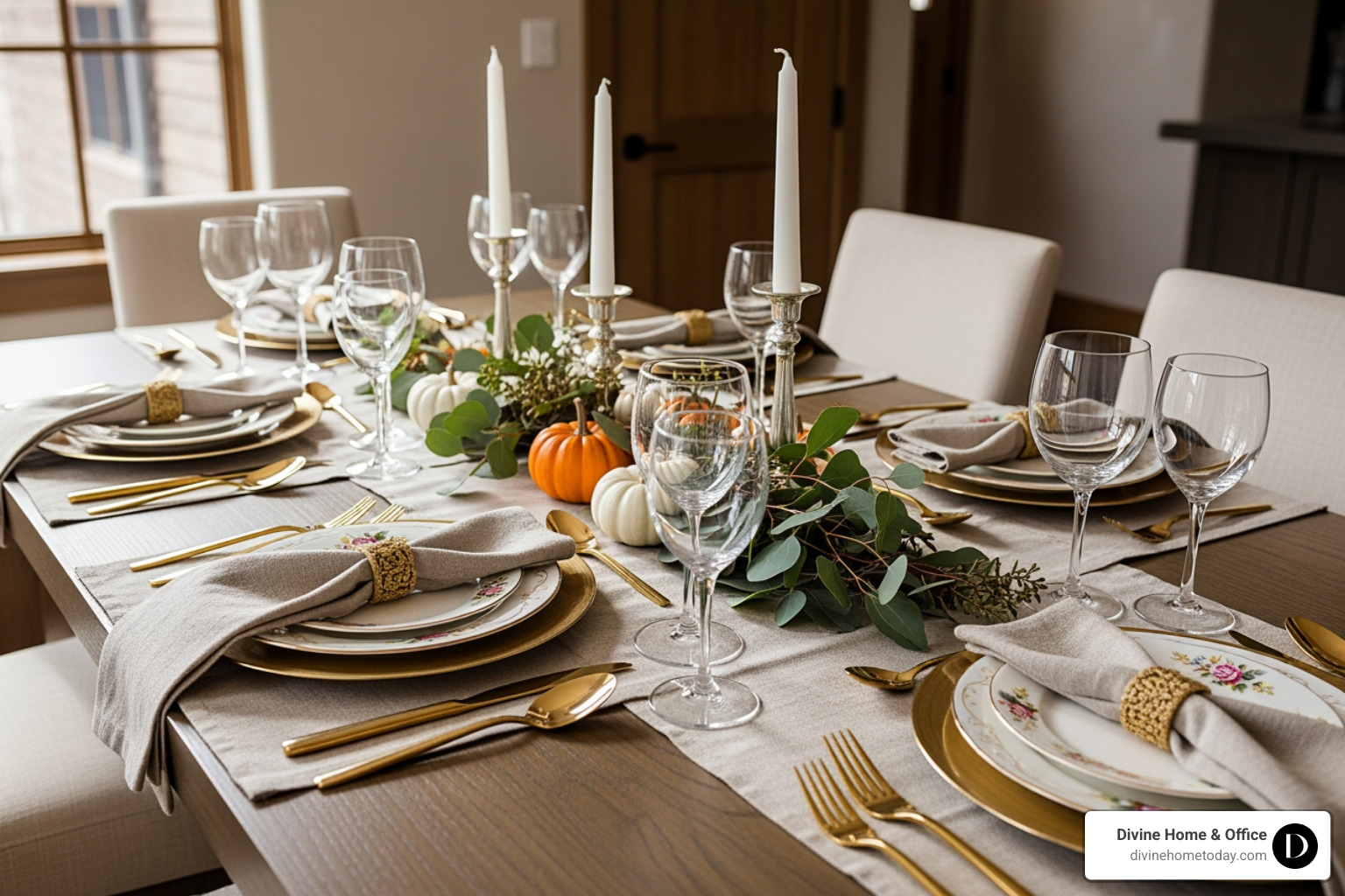Tablescape mixing vintage china with modern gold flatware - Thanksgiving tablescape Tablescape mixing vintage china with modern gold flatware - Thanksgiving tablescape