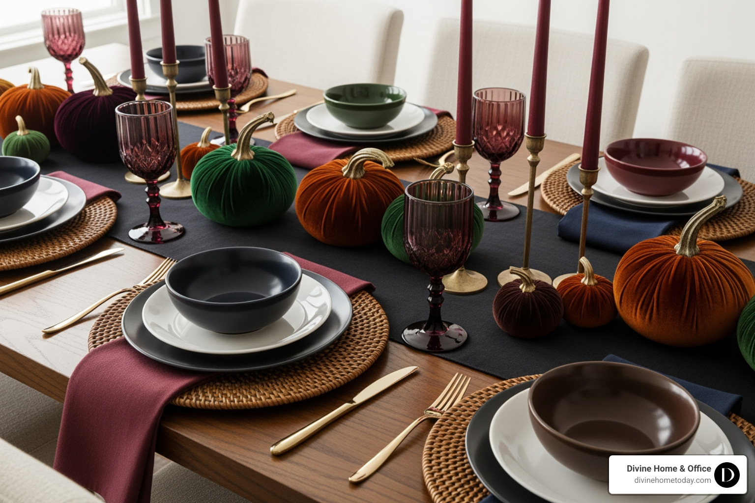 Modern Thanksgiving table with a moody color palette - Thanksgiving tablescape Modern Thanksgiving table with a moody color palette - Thanksgiving tablescape