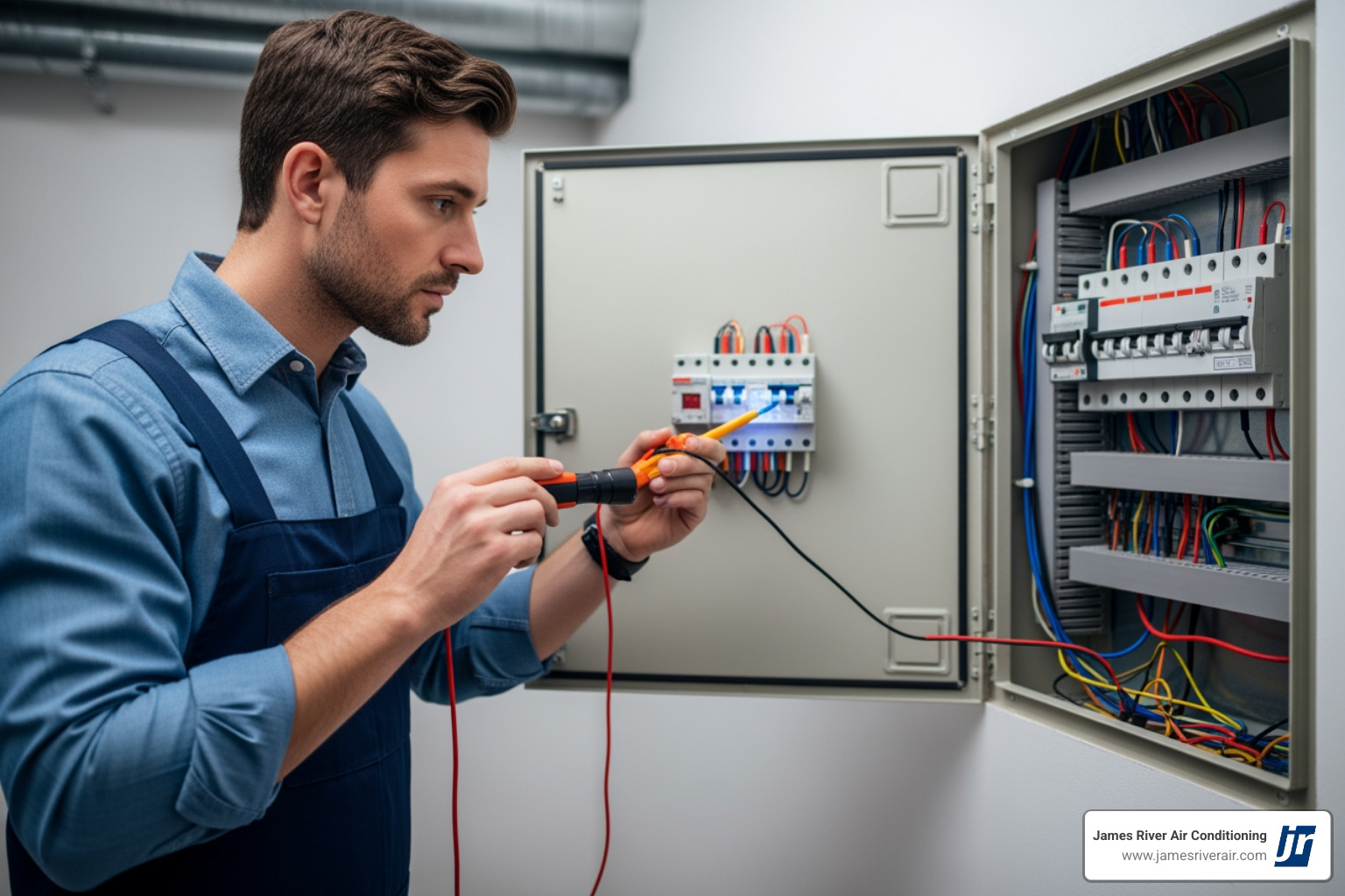 licensed electrician inspecting a circuit breaker panel - electrical making noise in glen allen, va licensed electrician inspecting a circuit breaker panel - electrical making noise in glen allen, va