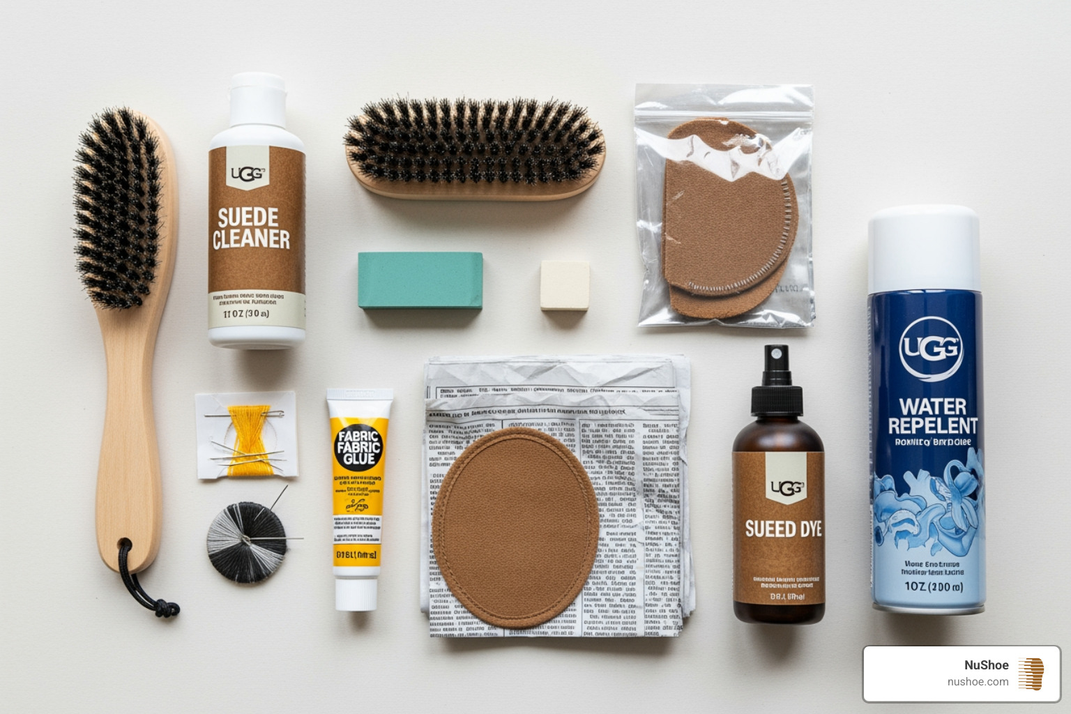 DIY Ugg repair kit laid out neatly - ugg repair