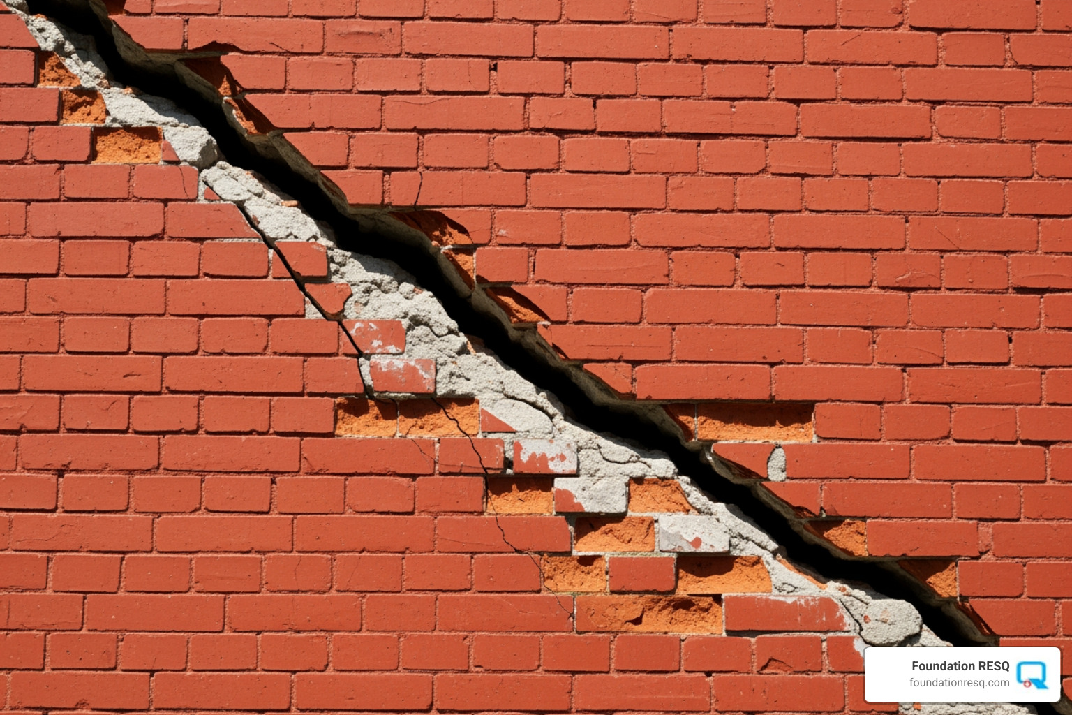 large diagonal crack in a brick wall - foundation underpinning services
