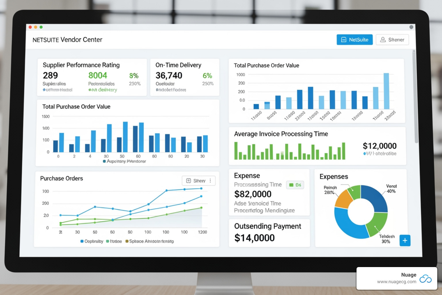 NetSuite Vendor Center dashboard showing key metrics and vendor information. - netsuite vendors