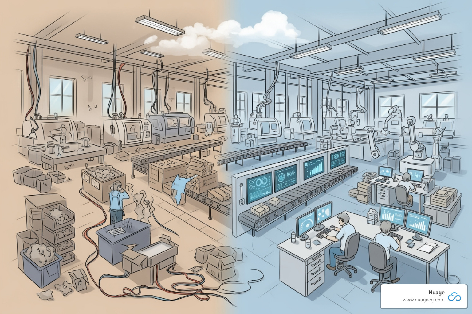 diagram showing the drivers vs. benefits of digital change - Manufacturing digital transformation