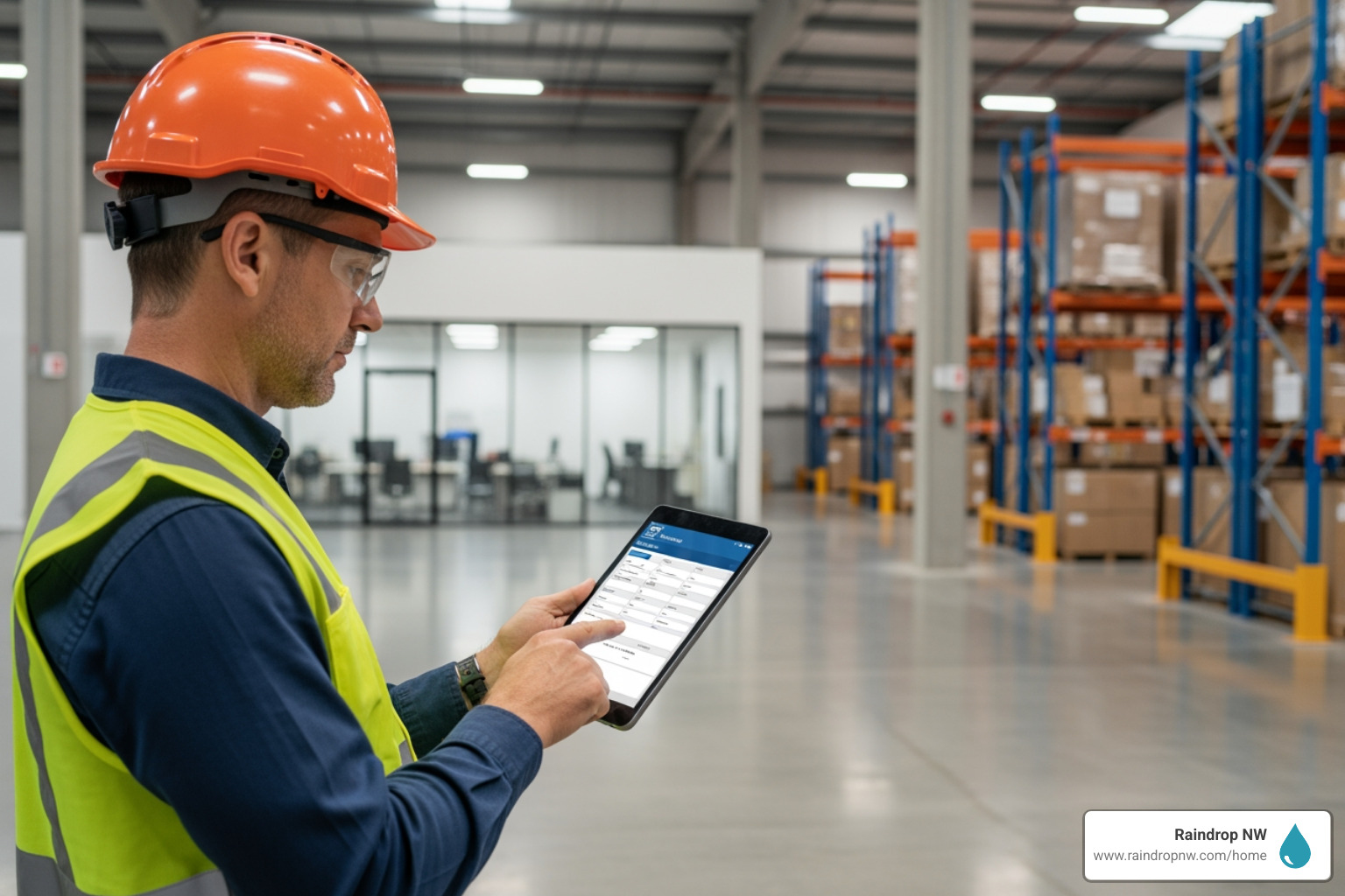 An inspector using a tablet to document findings on-site at a commercial property - commercial estimates and inspections service in tigard or An inspector using a tablet to document findings on-site at a commercial property - commercial estimates and inspections service in tigard or