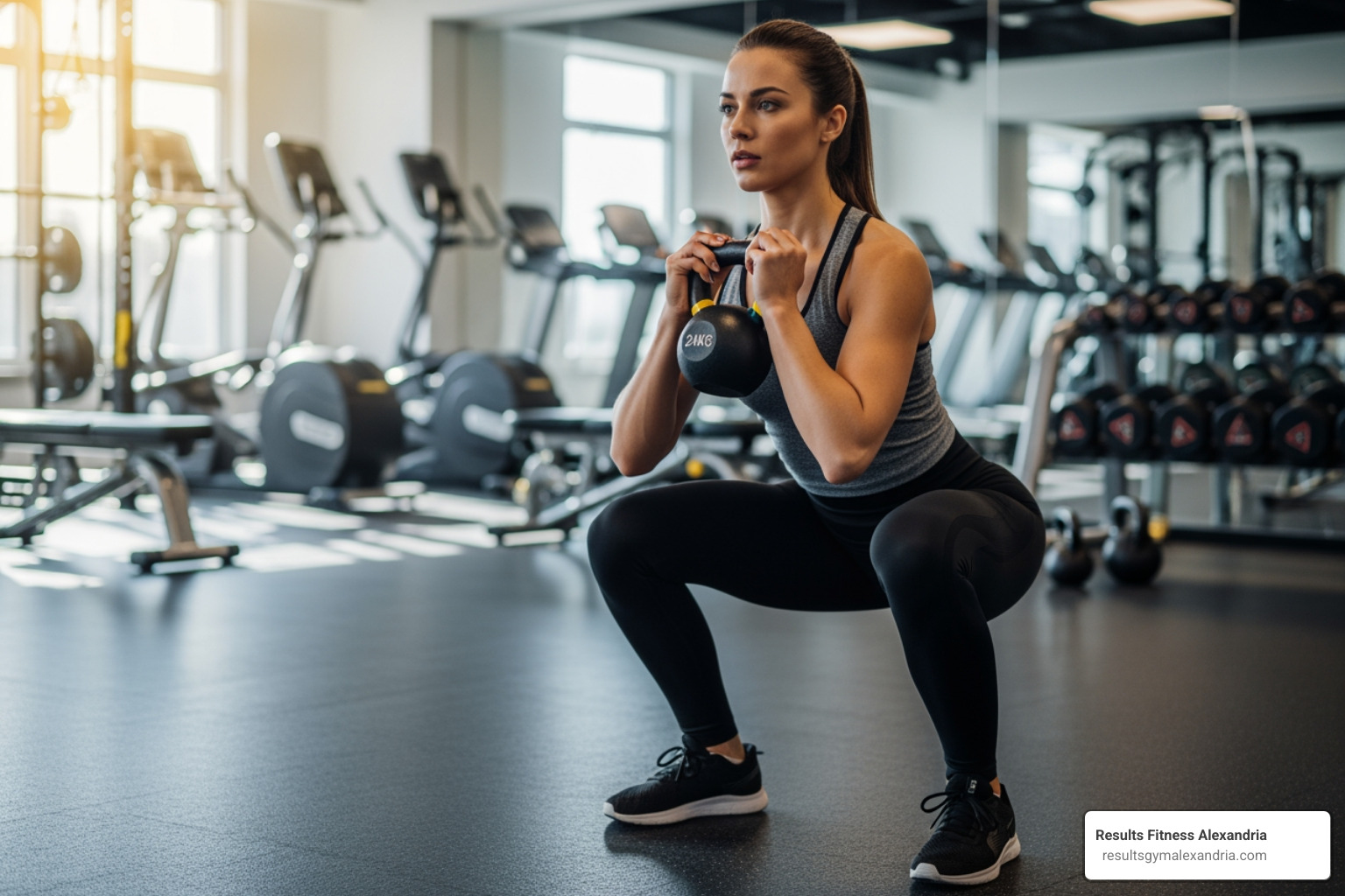 woman performing a goblet squat with perfect form - women's workout program