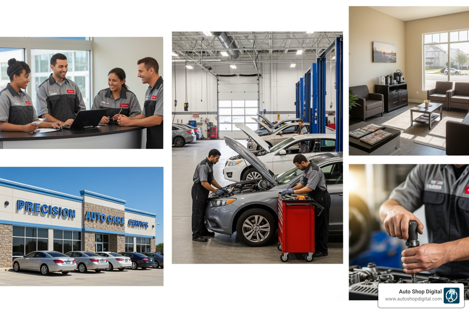 gallery of high-quality auto shop photos (interior, exterior, team, in-action) - Google Business Profile optimization