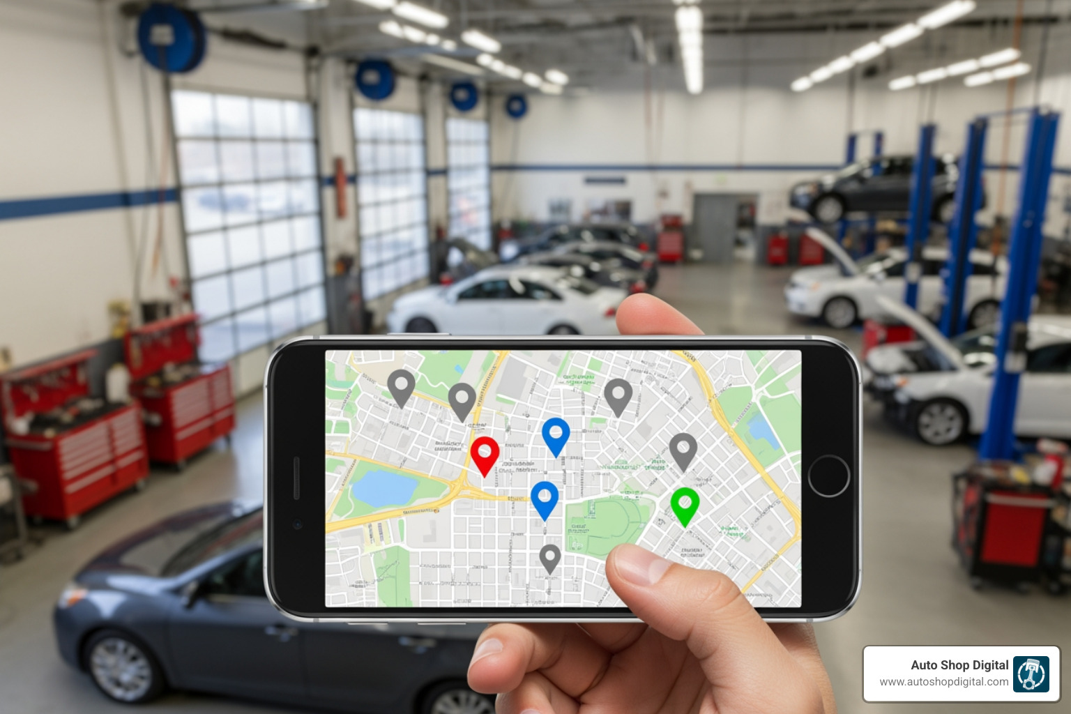 Google Maps 3-pack for an auto body shop near me search - seo for auto body shops