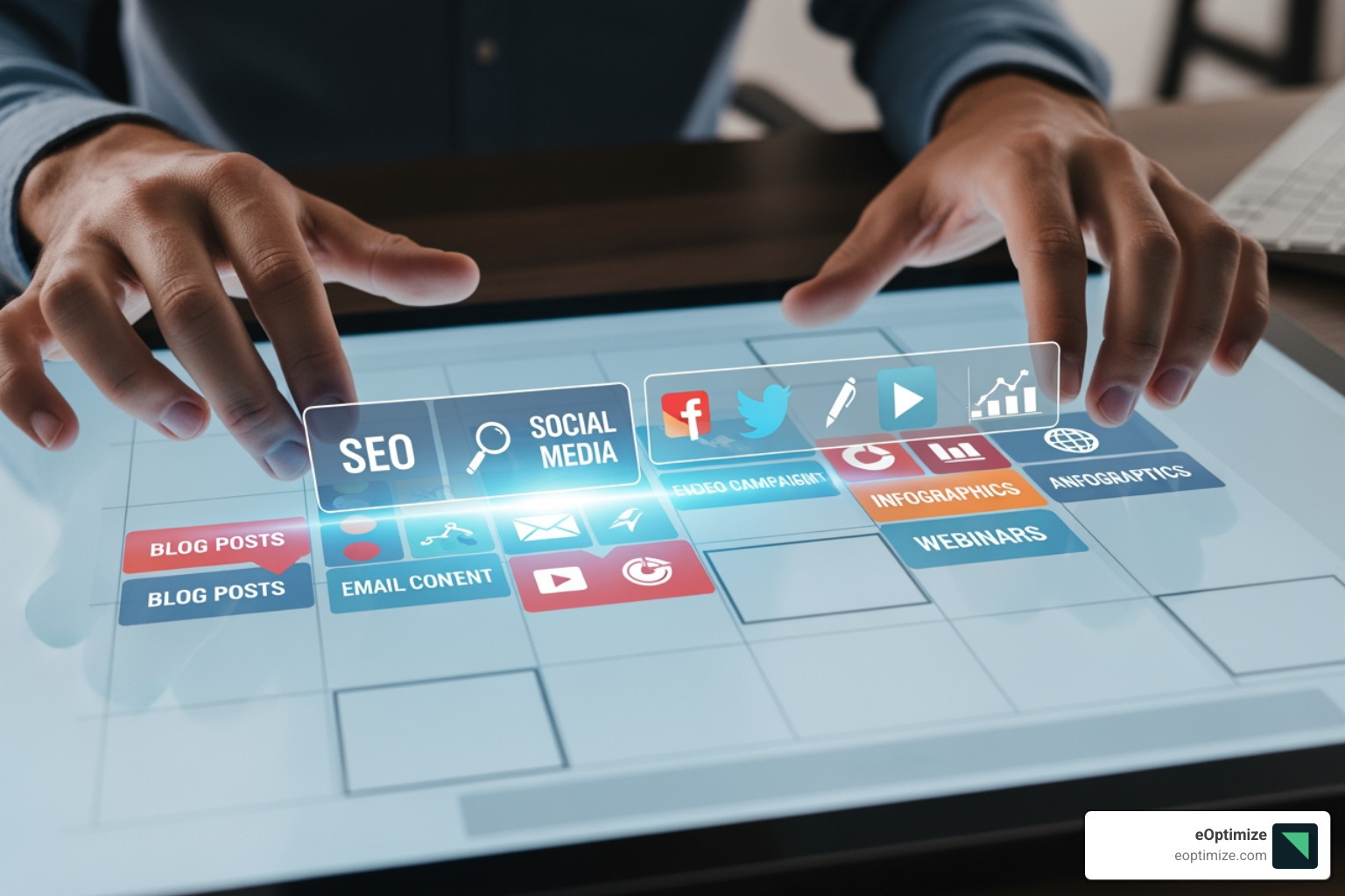 content marketer placing content blocks - Generative AI SEO