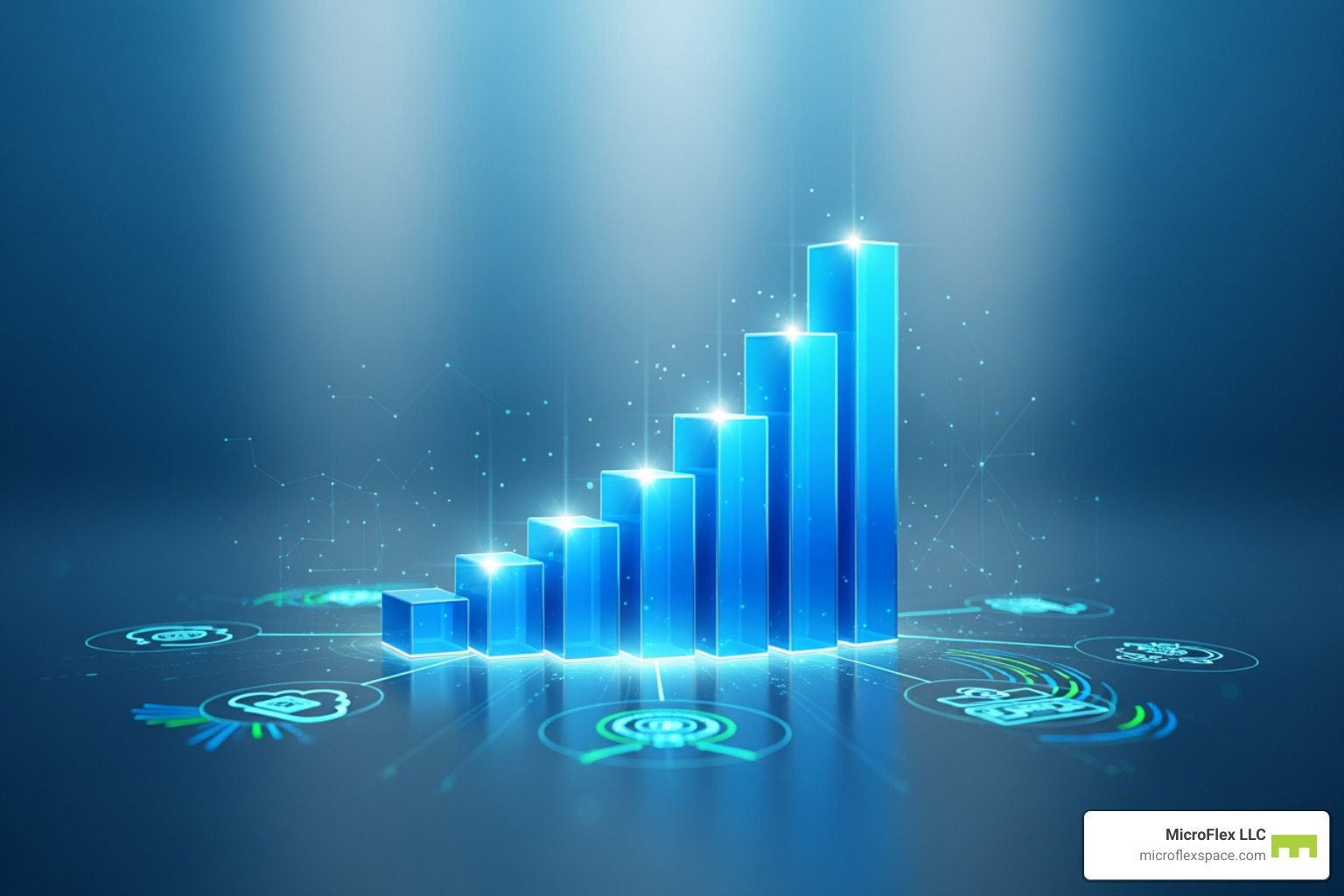 Icons representing key characteristics like automation, global reach, and low costs for scalable businesses - Scalable business solutions