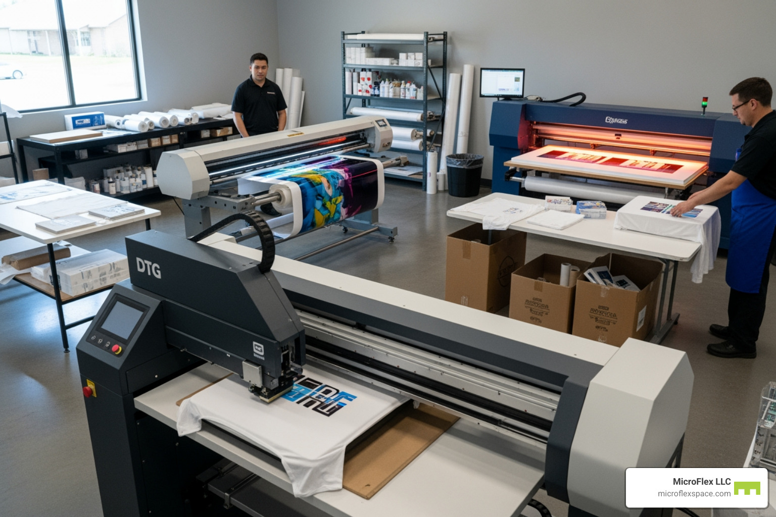 various printing machines, including a DTG printer, a wide-format plotter, and a UV printer - Start printing business various printing machines, including a DTG printer, a wide-format plotter, and a UV printer - Start printing business