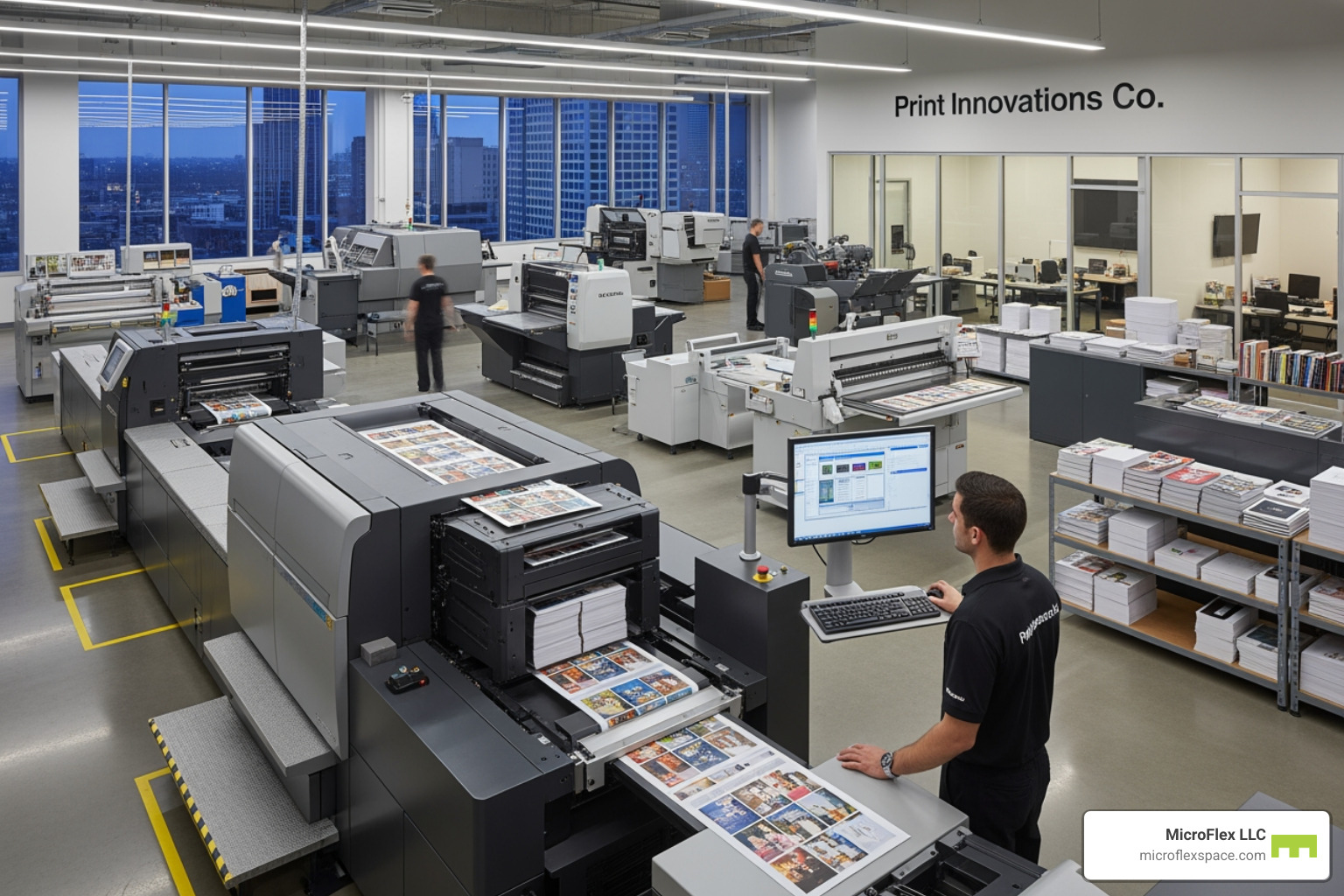 small business owner showing off printed marketing materials like brochures and business cards - Start printing business small business owner showing off printed marketing materials like brochures and business cards - Start printing business