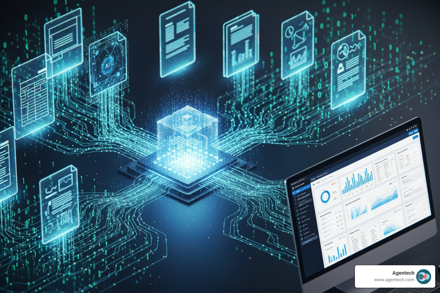 data flow from P&C documents into AI and claims management software - insurance document processing automation