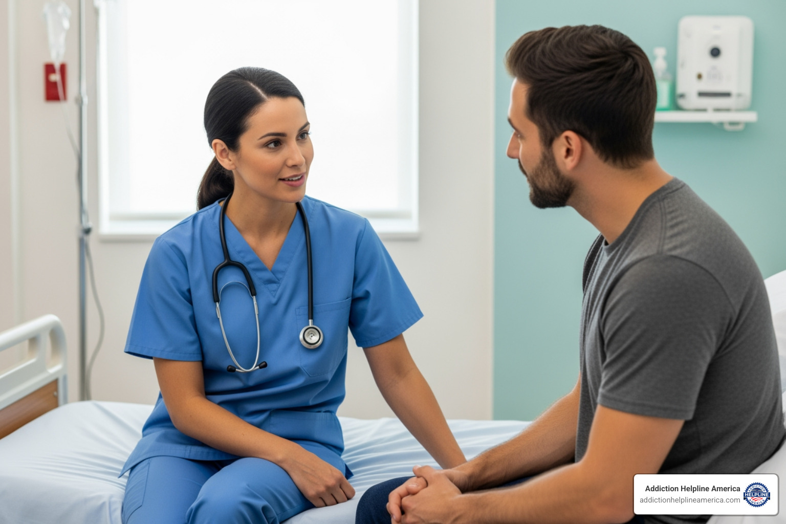 Compassionate nurse speaking with a patient - detox West Palm Beach Compassionate nurse speaking with a patient - detox West Palm Beach