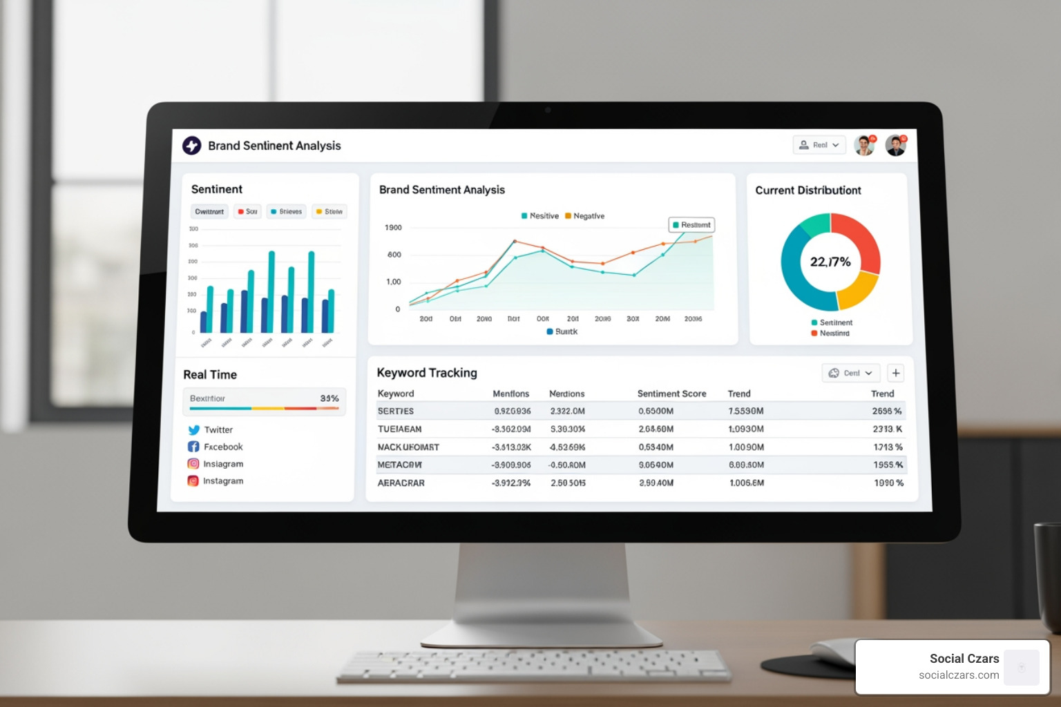 Digital dashboard showing brand sentiment analysis and keyword tracking - which seo agencies cpecialize in crisis communications and crisis seo