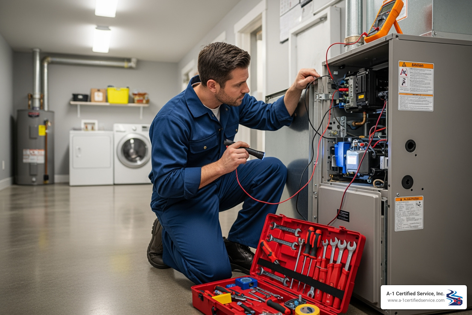 professional technician working on a furnace in a clean utility room - emergency heating repair in farragut tn professional technician working on a furnace in a clean utility room - emergency heating repair in farragut tn