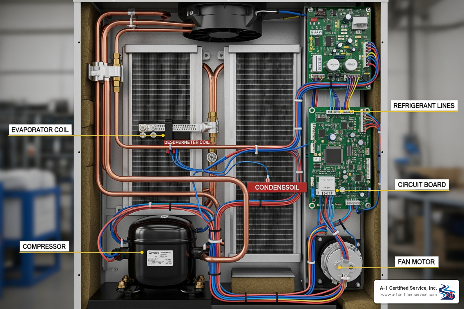 Complex internal mechanism of a heat pump, showing intricate wiring and components - emergency heat pump repair in lenoir city tn Complex internal mechanism of a heat pump, showing intricate wiring and components - emergency heat pump repair in lenoir city tn