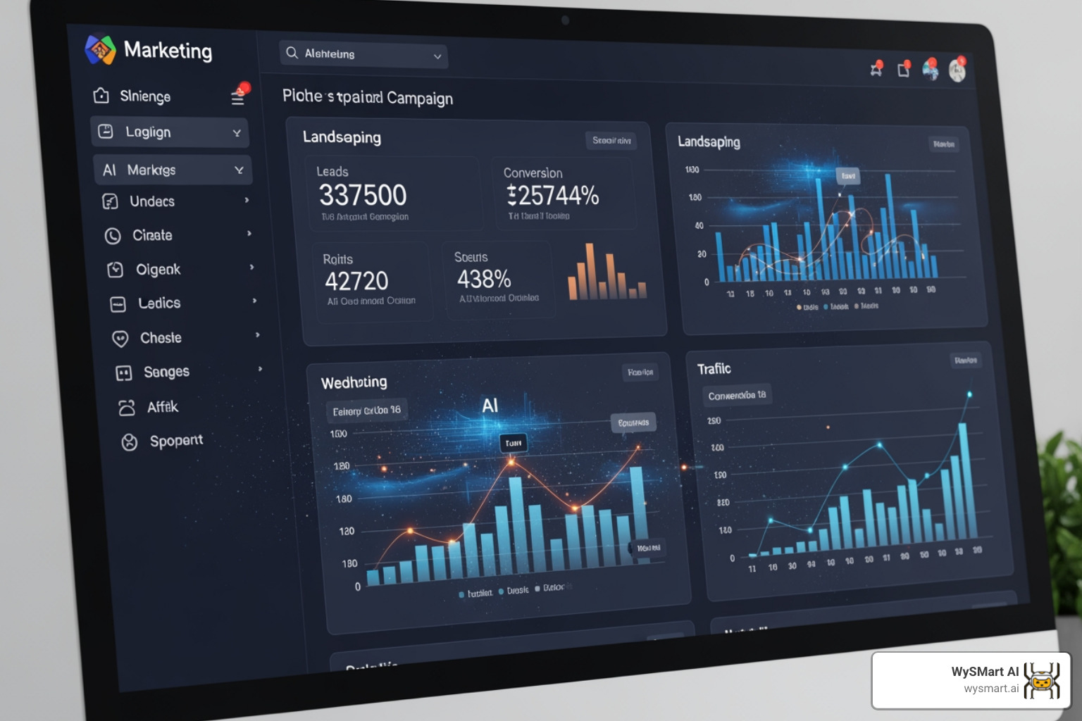 Digital marketing dashboard showing landscaping campaign metrics, with AI insights highlighted - Targeted landscaping leads