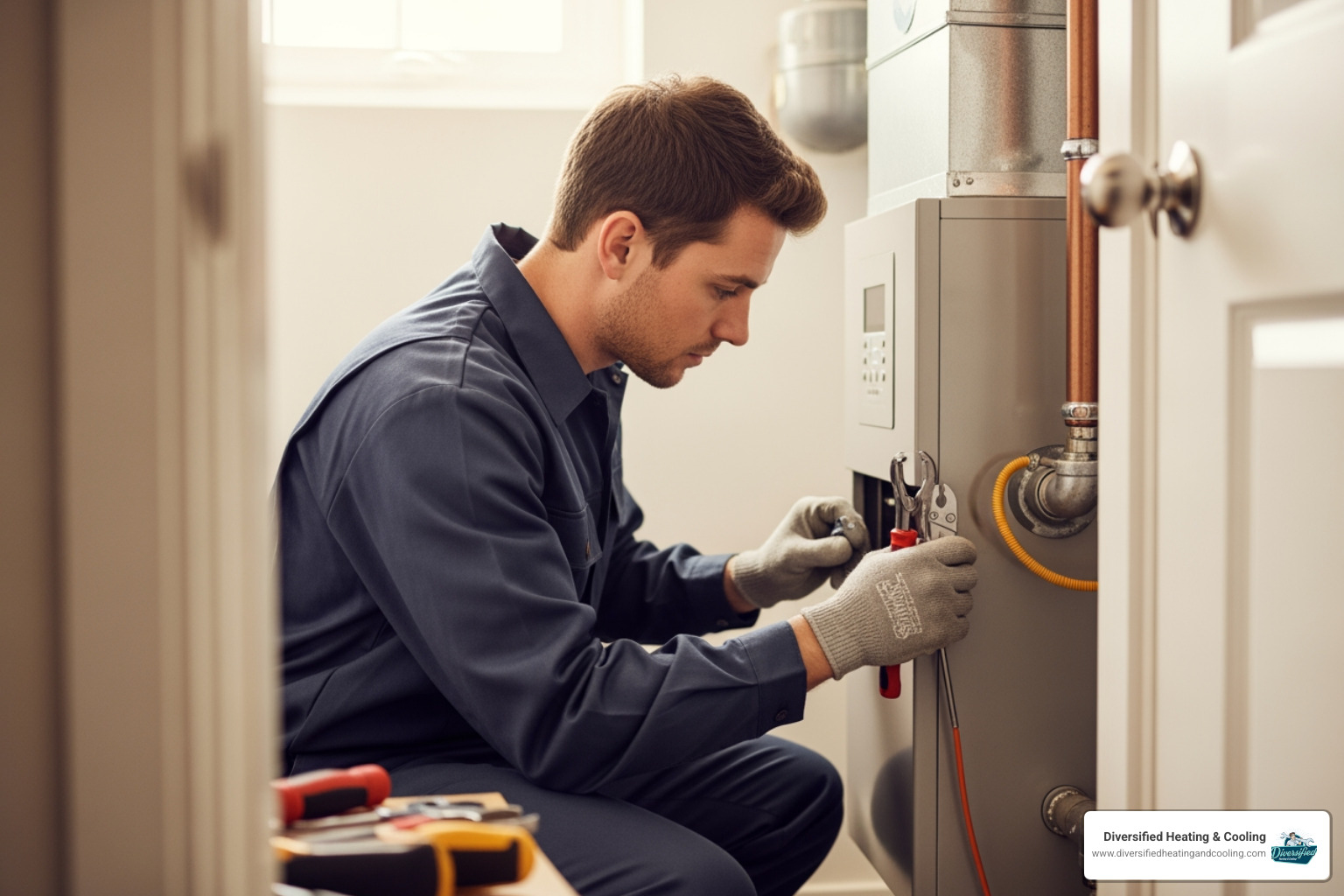 professional technician installing a new heating unit - heating replacement in joshua tree ca professional technician installing a new heating unit - heating replacement in joshua tree ca