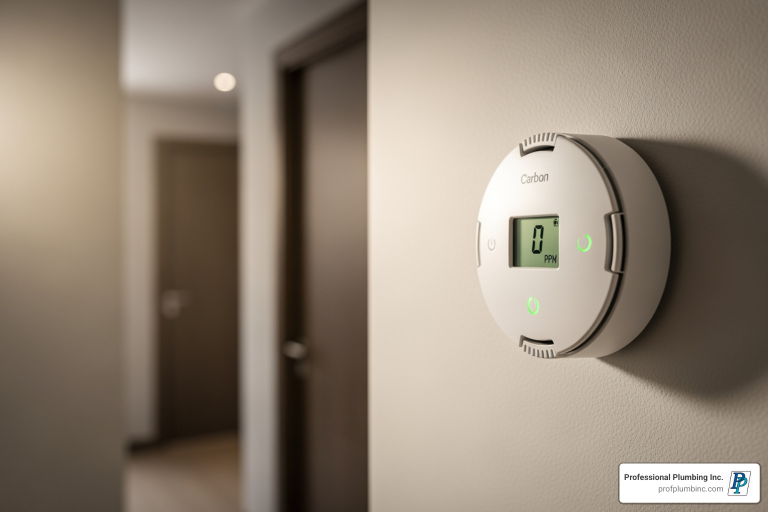 A carbon monoxide detector mounted on a wall - natural gas lines in house