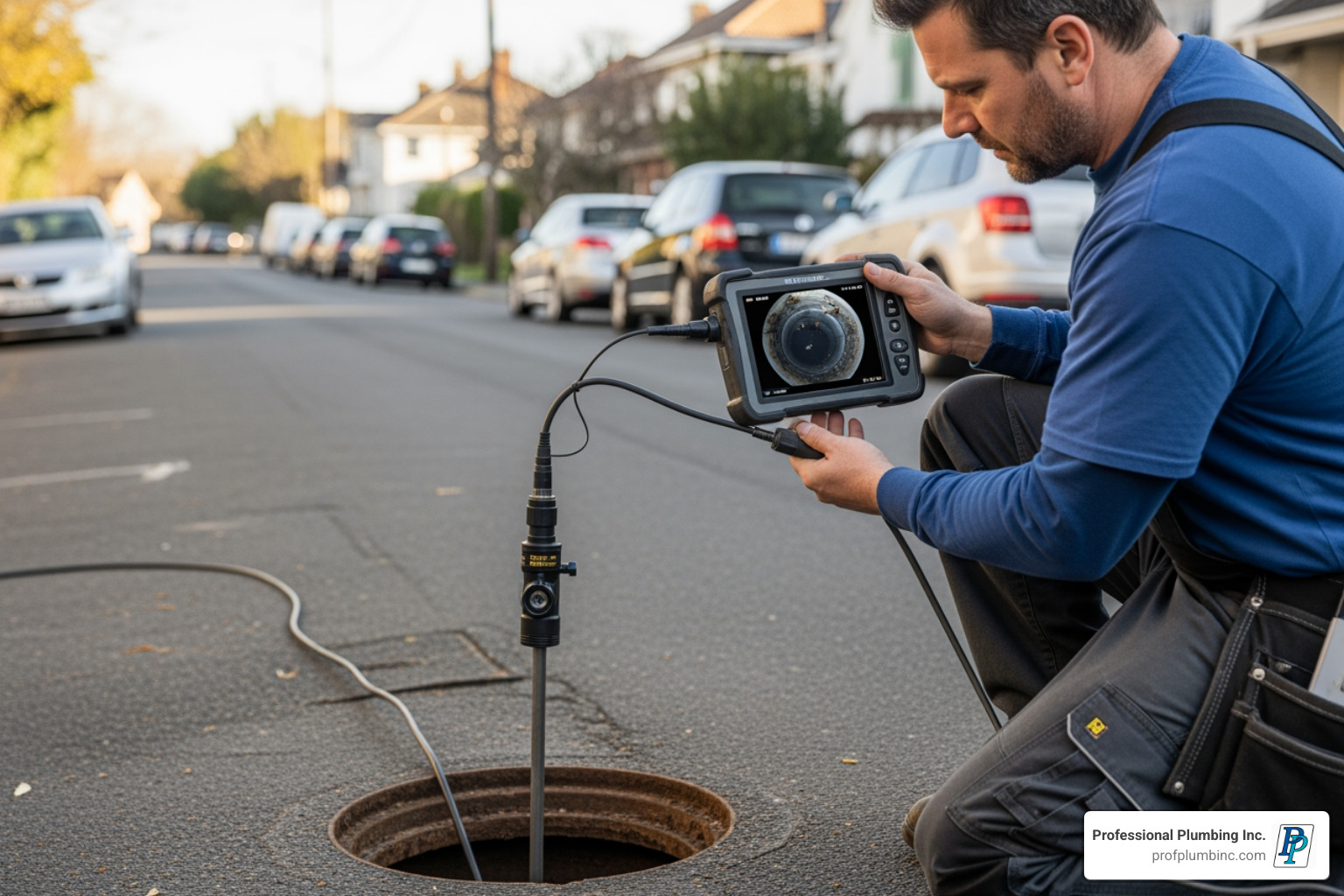 plumber using a video camera for a sewer inspection - plumber garden grove