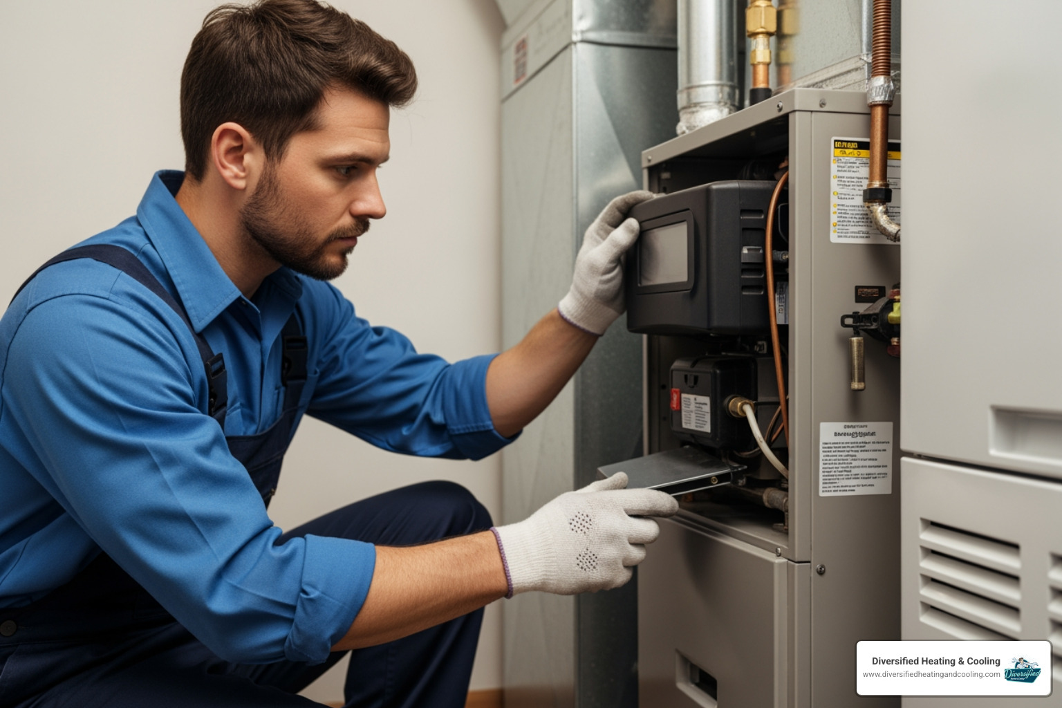 technician servicing a furnace unit - licensed heating contractor in joshua tree ca