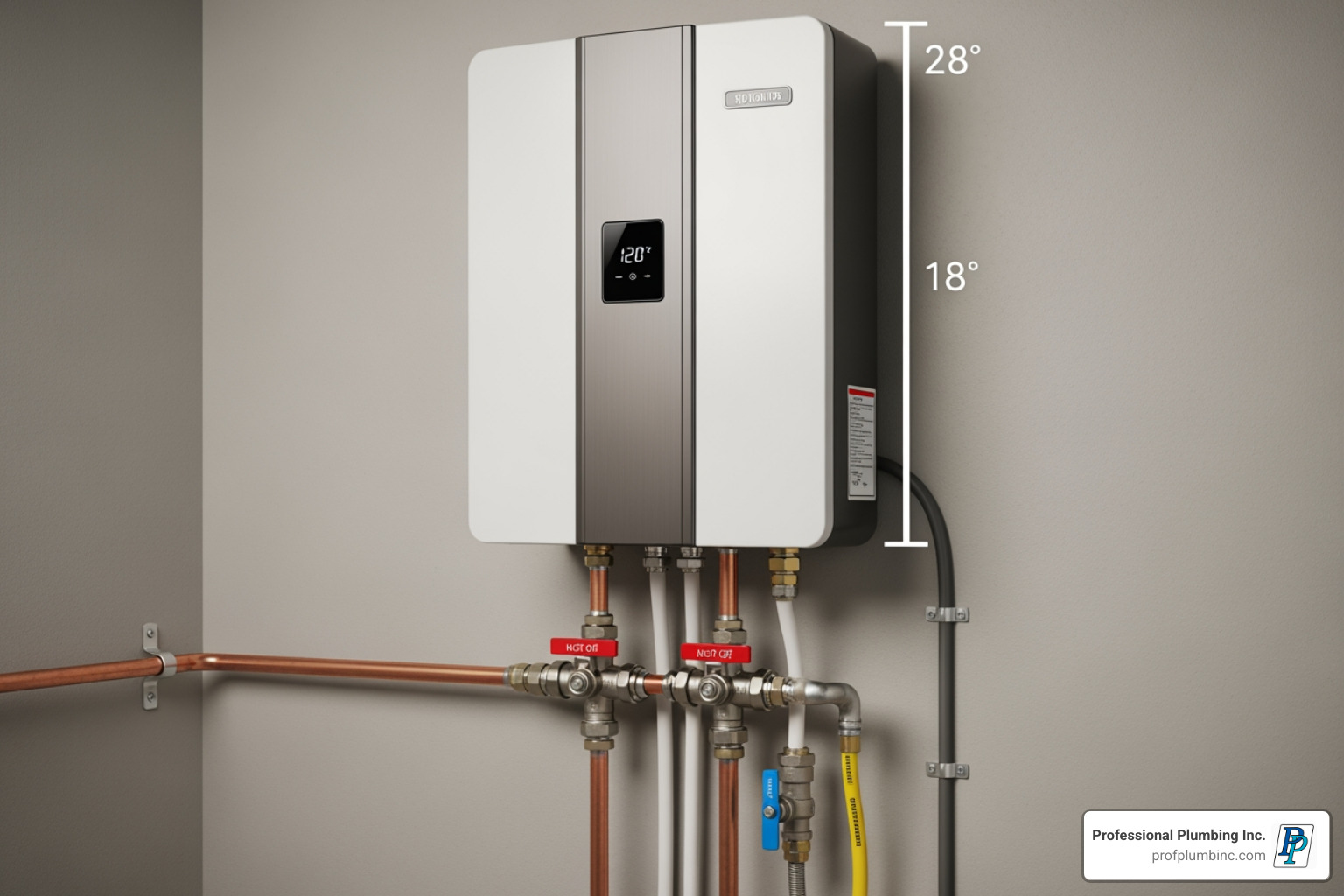 modern tankless water heater installed on a wall - plumber in garden grove