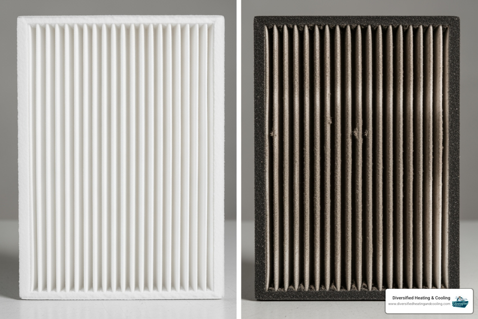 A clean furnace filter next to a dirty one - luxury heating installation in big bear lake ca