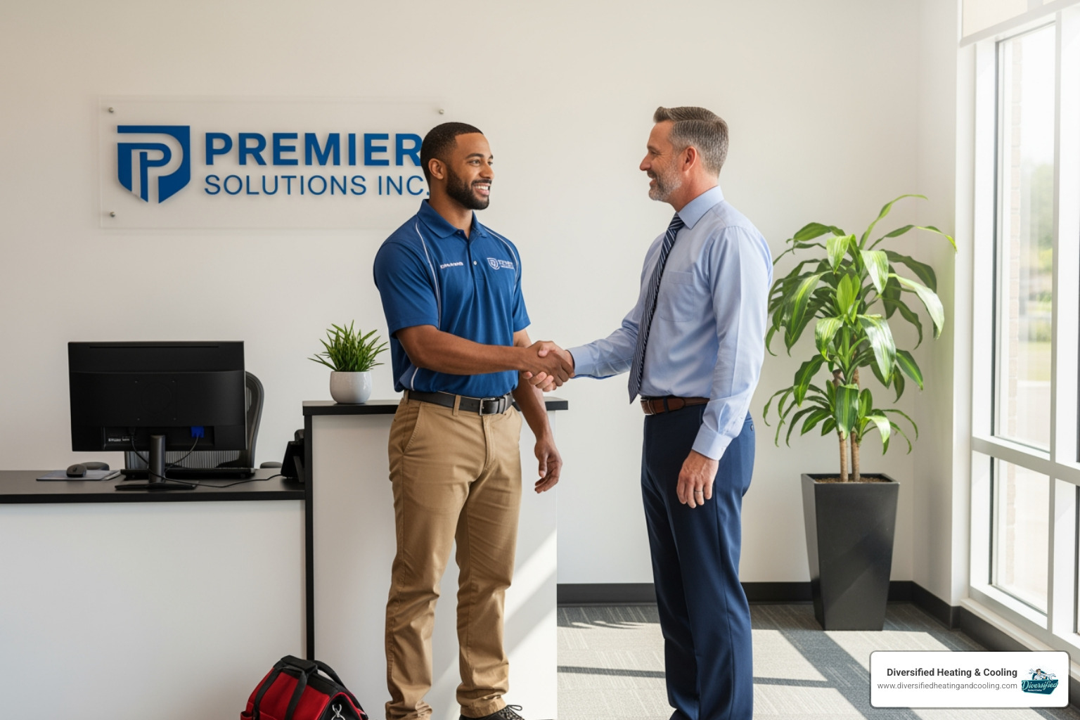 professional HVAC technician shaking hands with a satisfied business owner - affordable commercial hvac service in bermuda dunes ca professional HVAC technician shaking hands with a satisfied business owner - affordable commercial hvac service in bermuda dunes ca