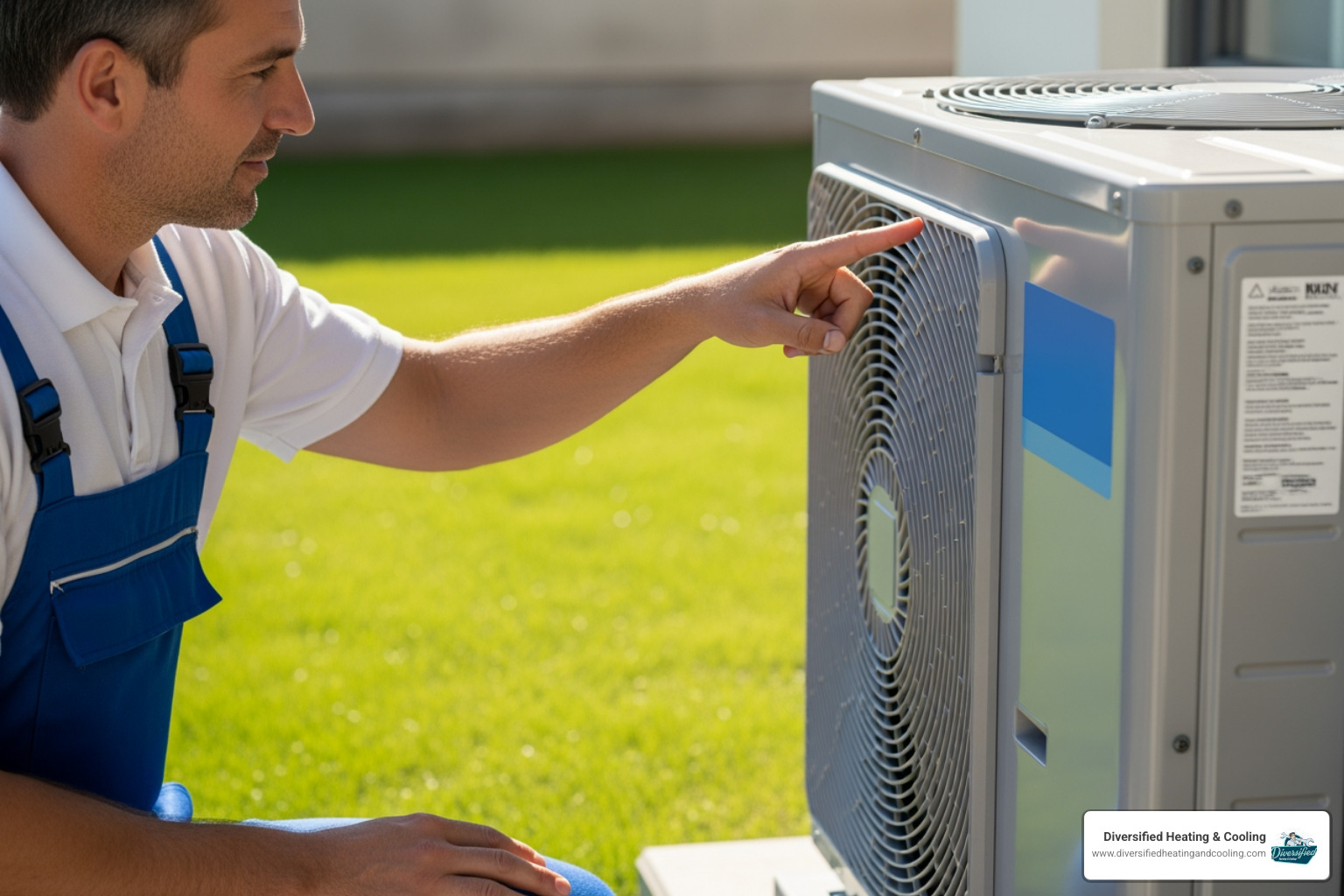 of a technician pointing to components on a split system - commercial hvac repair in cathedral city ca
