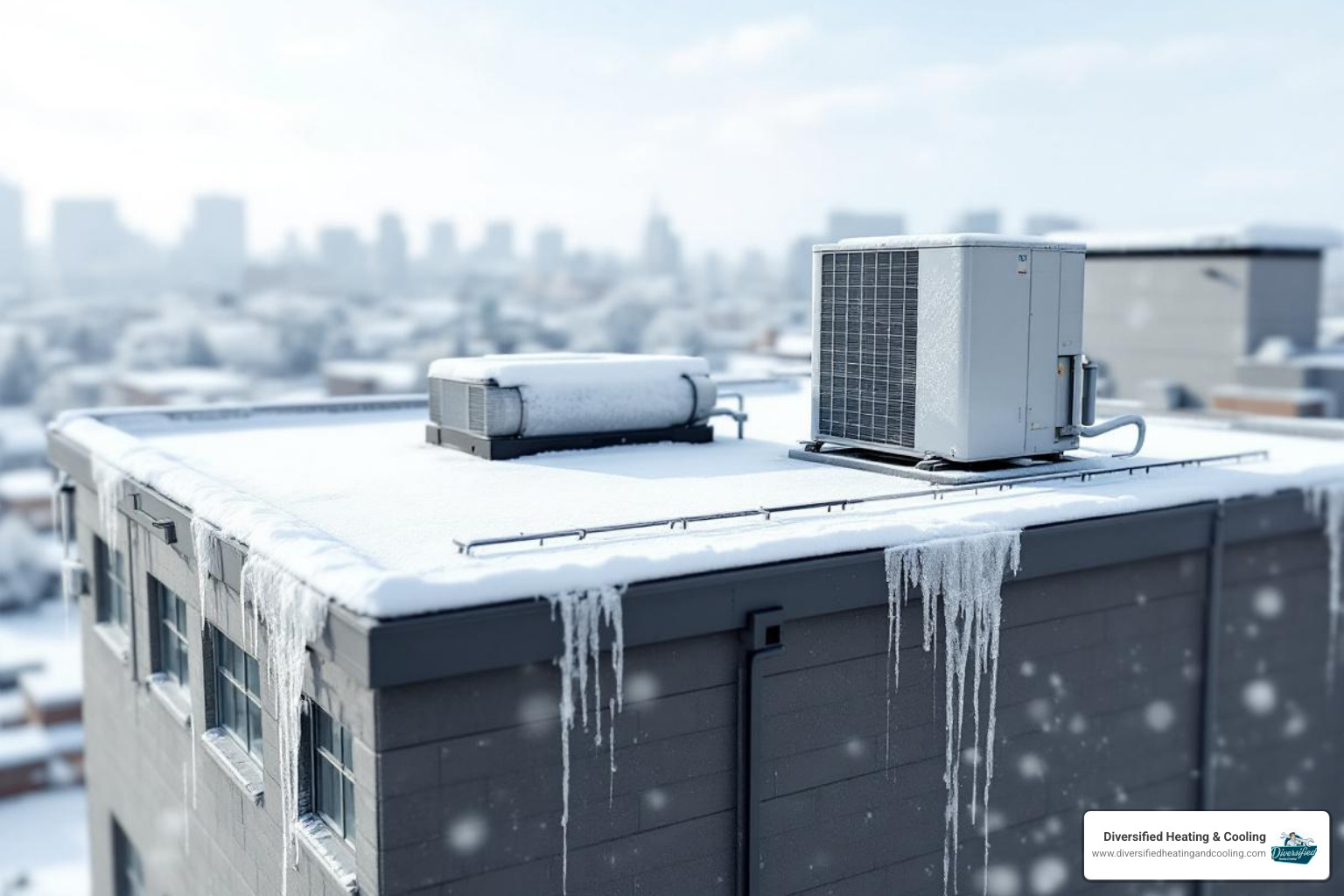 snow-covered commercial rooftop with hvac unit - commercial hvac leaking water in big bear lake ca
