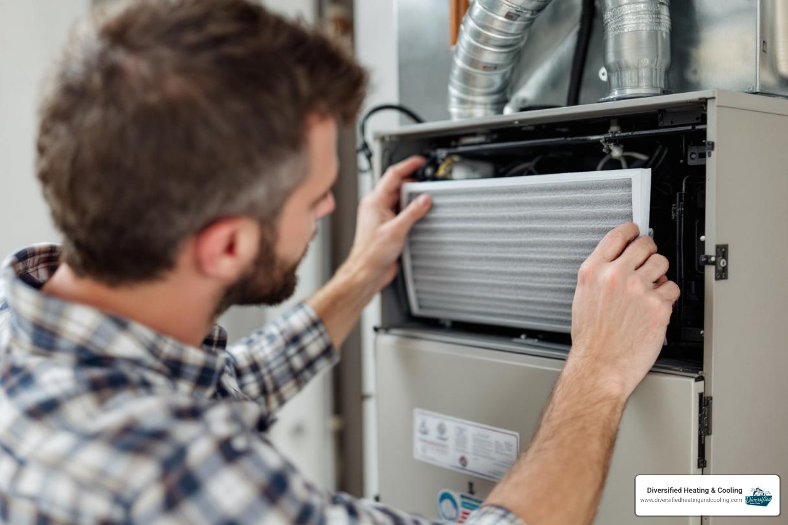 of a homeowner changing an air filter - 24/7 heat pump repair in joshua tree ca