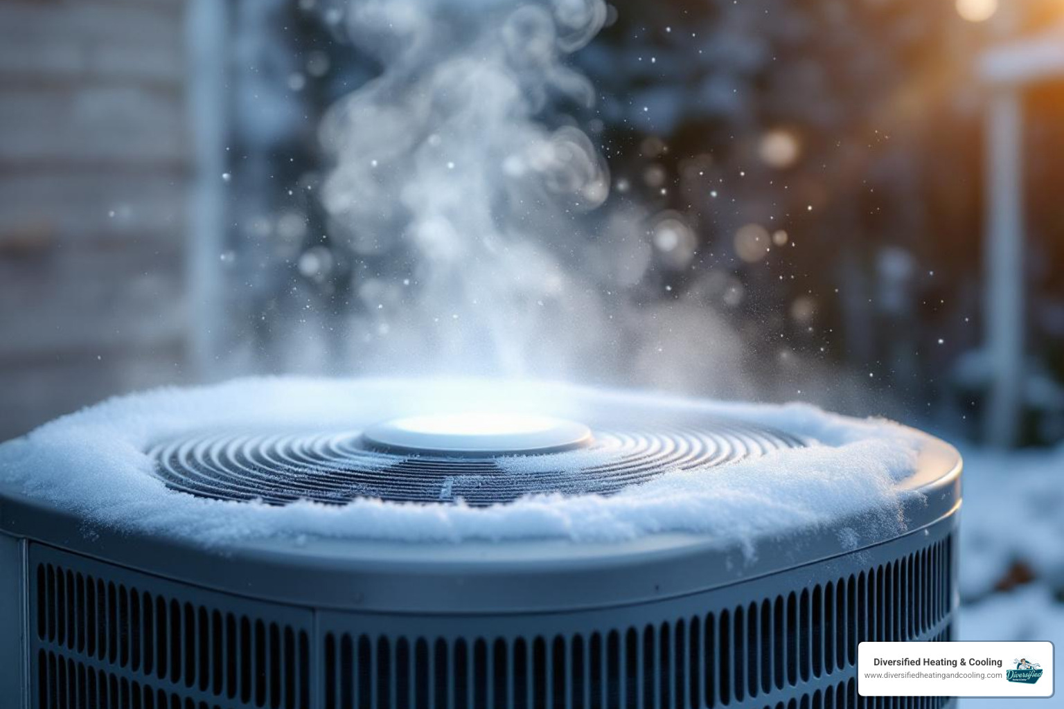 a heat pump's outdoor unit during a normal defrost cycle with steam rising - heat pump blowing cold air in big bear lake ca