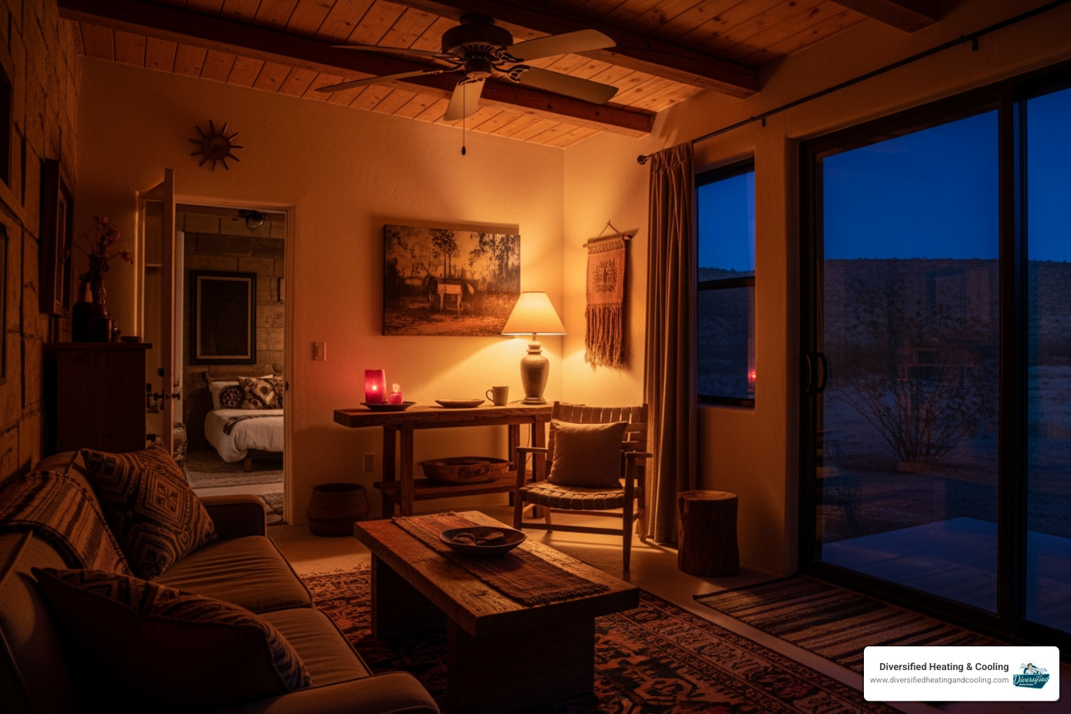 comfortable desert home interior with warm lighting - affordable heating repair in joshua tree ca