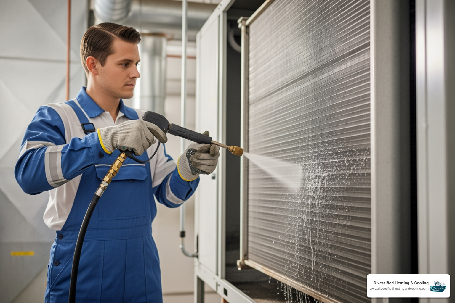 of a technician cleaning an HVAC coil - commercial hvac leaking water in indian wells ca