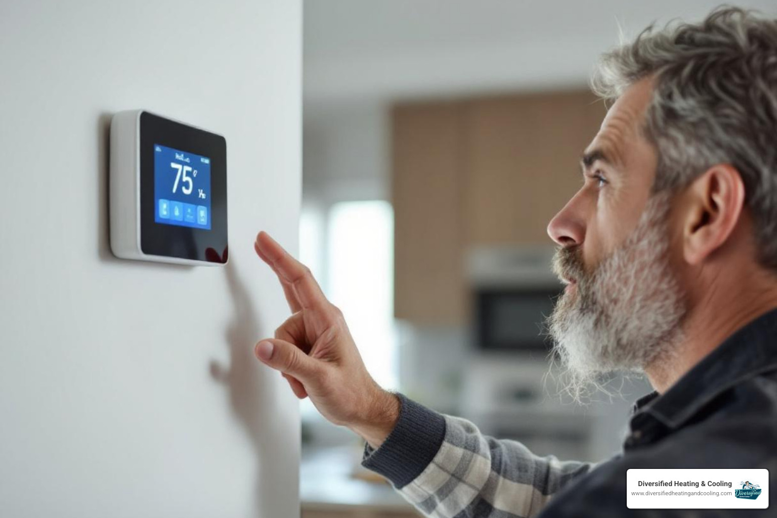 Homeowner looking at their thermostat with a concerned expression - best heating company in big bear lake ca