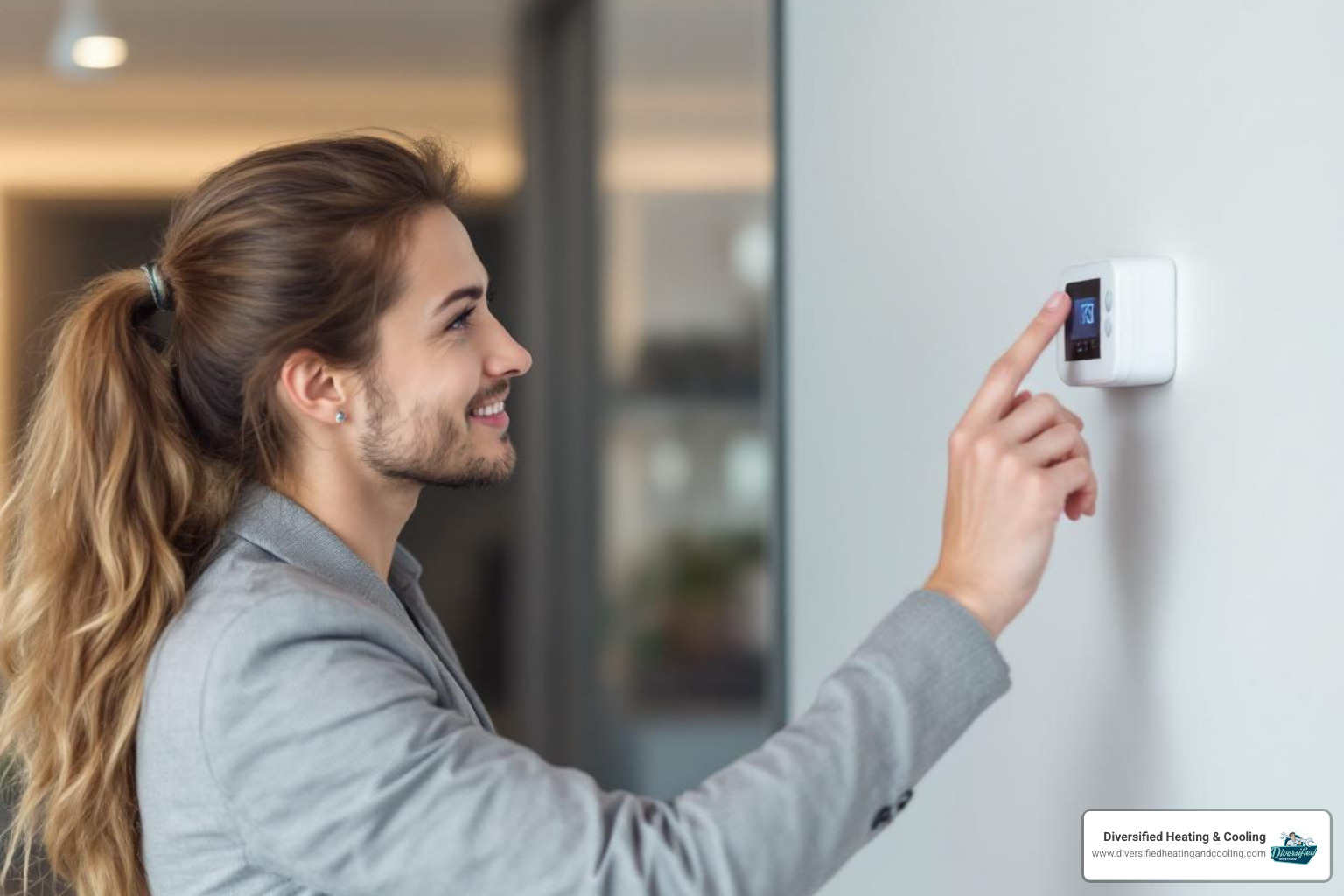 business owner checking a thermostat - same day commercial hvac repair in bermuda dunes ca