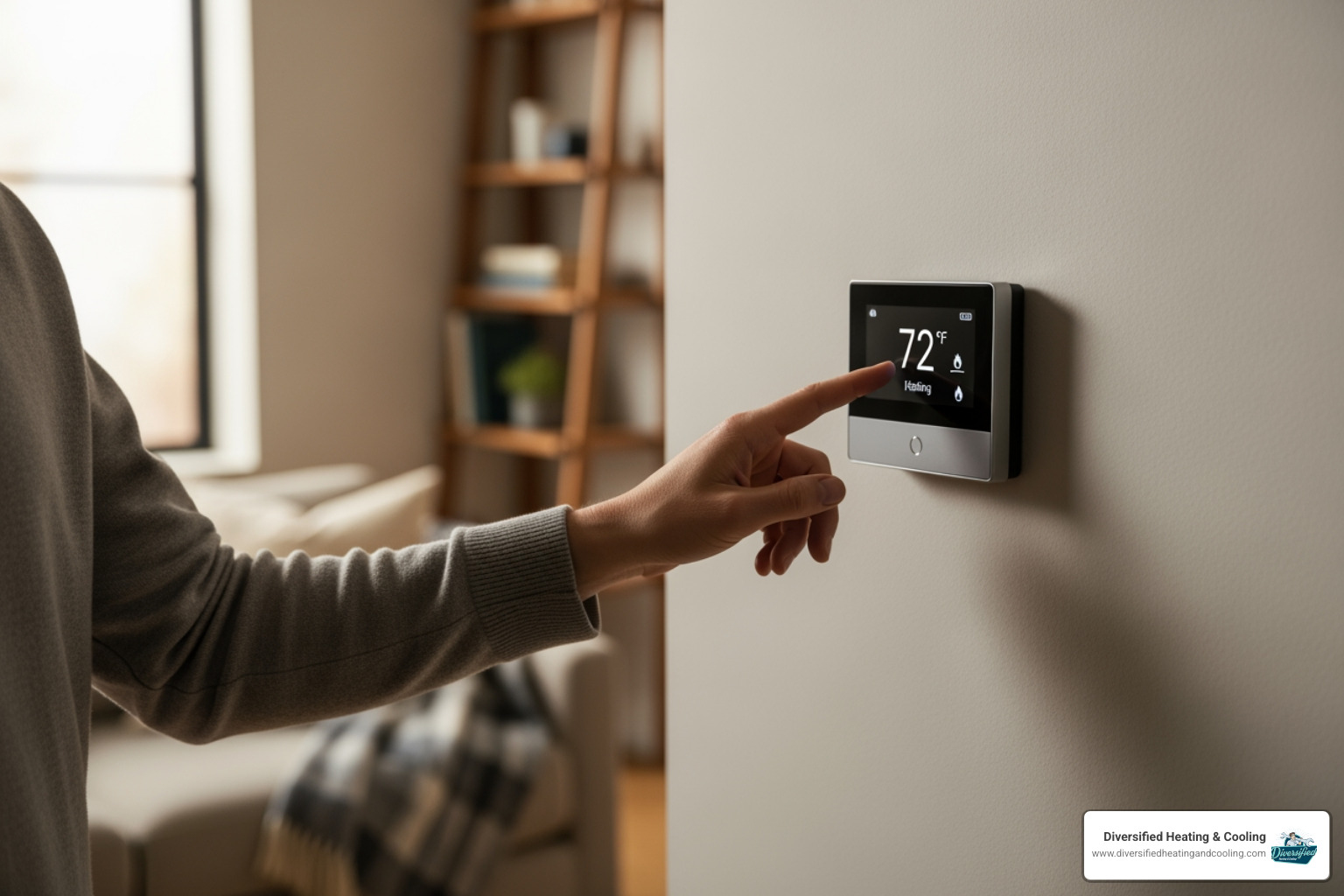 person checking their thermostat - heat pump repair in la quinta ca