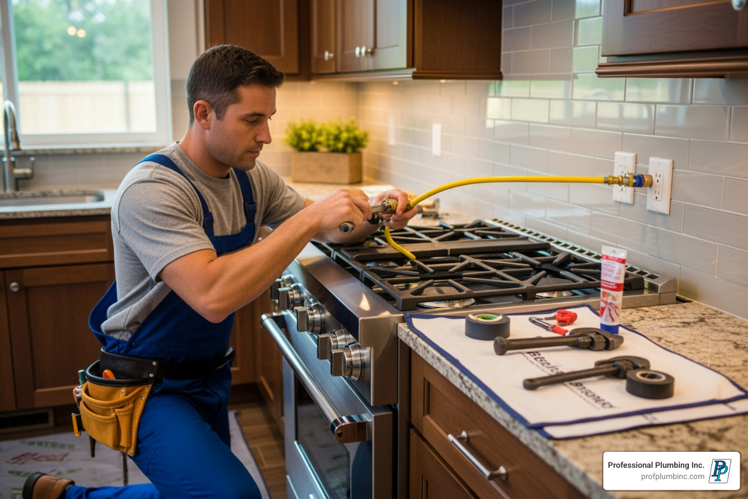 Plumber connecting a new gas stove - do plumbers install natural gas lines
