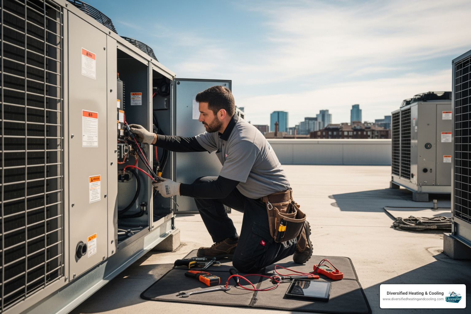 technician servicing a commercial HVAC unit - professional commercial hvac service in rancho mirage ca technician servicing a commercial HVAC unit - professional commercial hvac service in rancho mirage ca