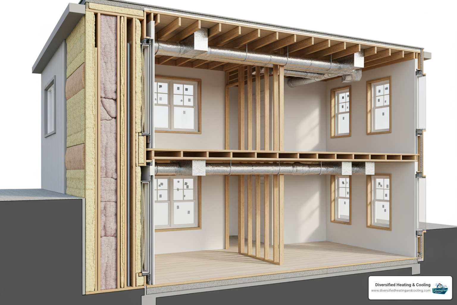 home with callouts showing good insulation sealed windows and clean ductwork - heating upgrade in joshua tree ca