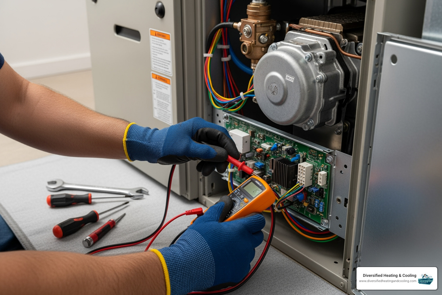 technician working on a furnace - best heating company in yucca valley ca
