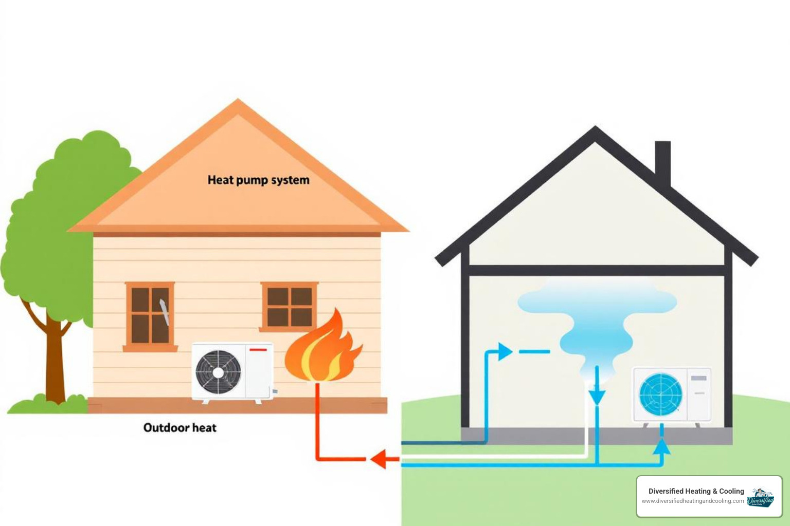 diagram illustrating heat pump heating and cooling - heating upgrade in joshua tree ca