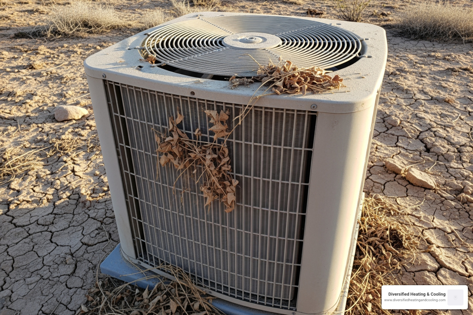 dusty outdoor HVAC unit before cleaning - heat pump maintenance in palm springs ca